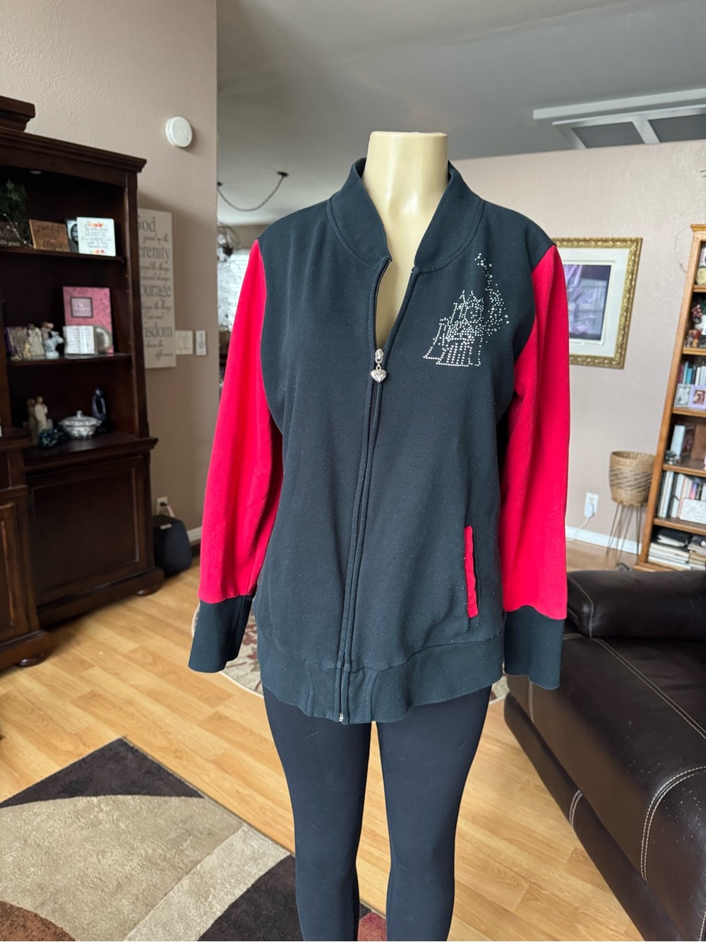 Disney Black & Red Zip-Up Bomber Jacket with Embellished Castle Detail-size L